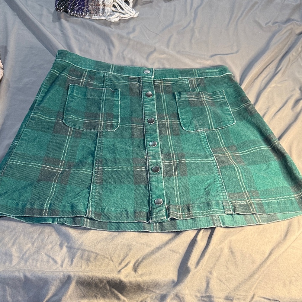 Urban Outfitters Green Plaid Button-Front Mini Skirt